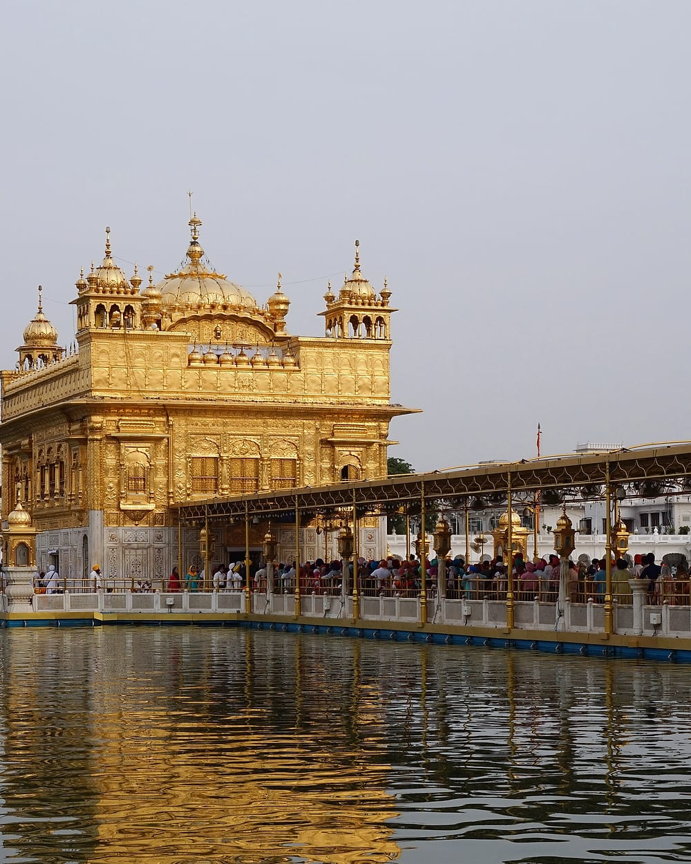 The gilded Harmandir Sahib standing in its sacred pool, its reflection lying across the water.